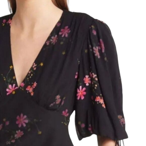 All Saints Safiya Solanio Black Floral Semi-Sheer Drawstring Maxi Dress Size 4 - Picture 3 of 13